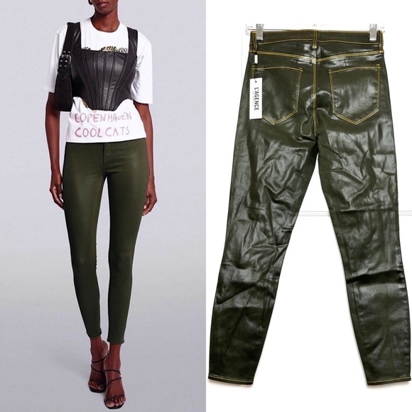 NWT L'AGENCE Faux Leather Contrast Thread High Waist Coated Skinny Ankle Jean 25 - Picture 2 of 12